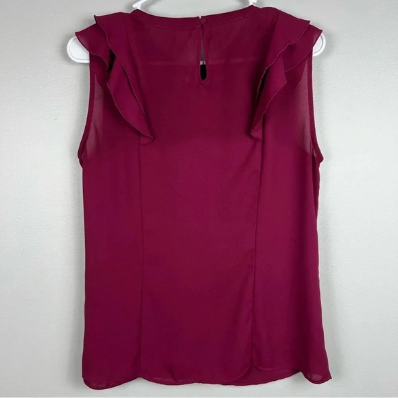 Deep Burgundy Office Workwear Ruffle Sleeveless Shirt, Size Small by Elle - Picture 10 of 10